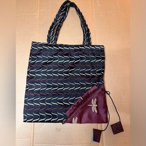 Chic Black and Burgundy Tote with Dragonfly Accent 15.5”x15.5”